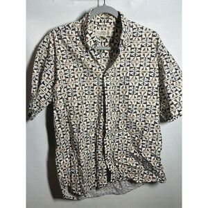 Natural Issue Button Up Shirt Mens Medium beige Tan Short Sleeve Pointed Collar